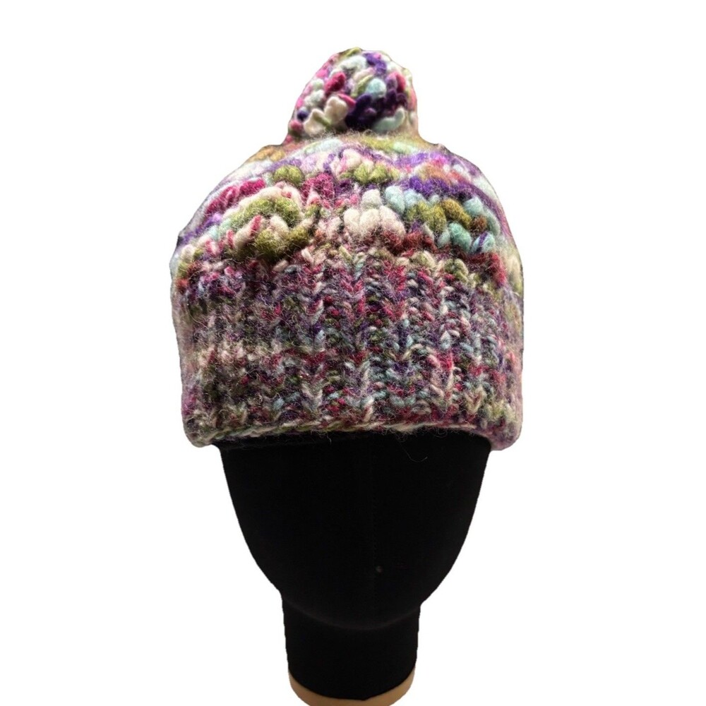 Erin Knitwear Ireland Knit Bobble Hat Beanie Multi Color 100% Wool Lined OS